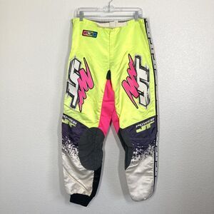 JT USA Track Pants Mens 36 Multicolor Neon Motocross Racing Padded Vintage 90s
